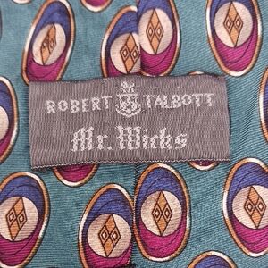 Robert Talbott Hand Sewed In Italy Teal and Red Patterned Silk Tie